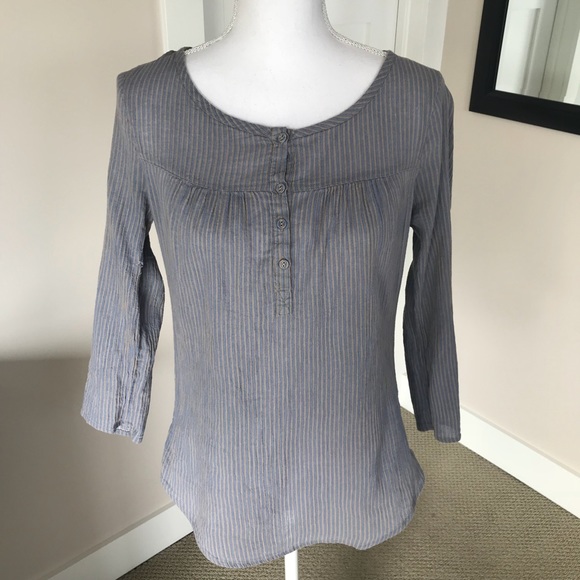 Gray & Blue Striped Blouse, M - Picture 1 of 8